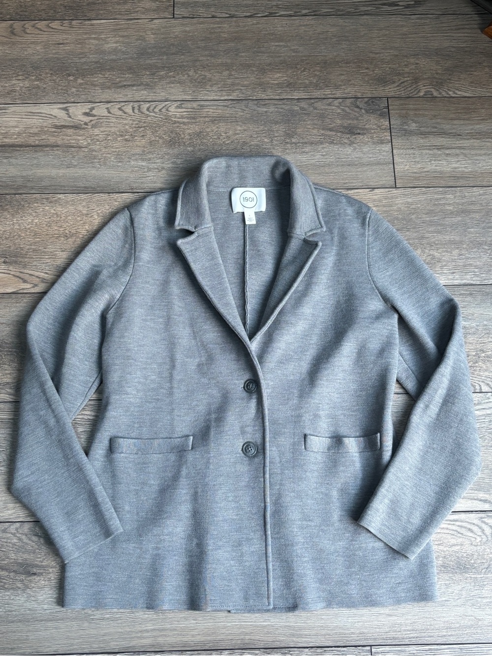 Women’s 1901 Merino Wool Blend Sweater Blazer Minimalist Gray Sz Large